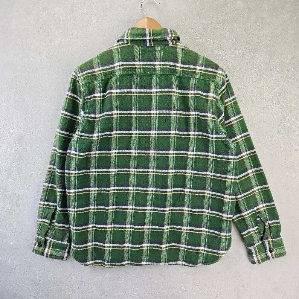 Fabrics Bronx Flannel Shirt Youth XL Green Plaid Union Made Sanforized Vintage